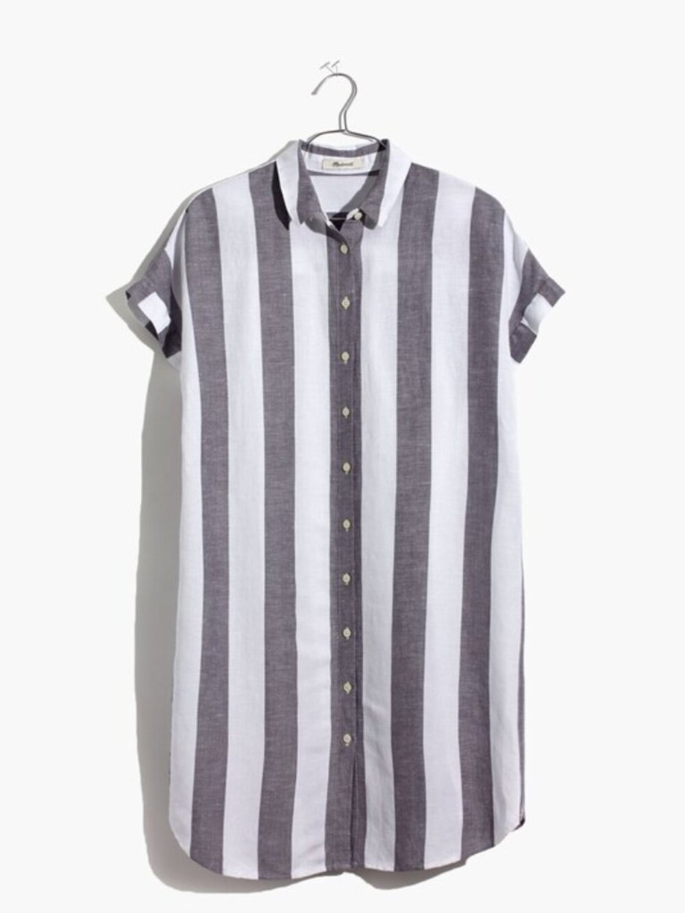 Madewell - Maywood Stripe Shirtdress Button-Up J2867 | Small | Gray & White